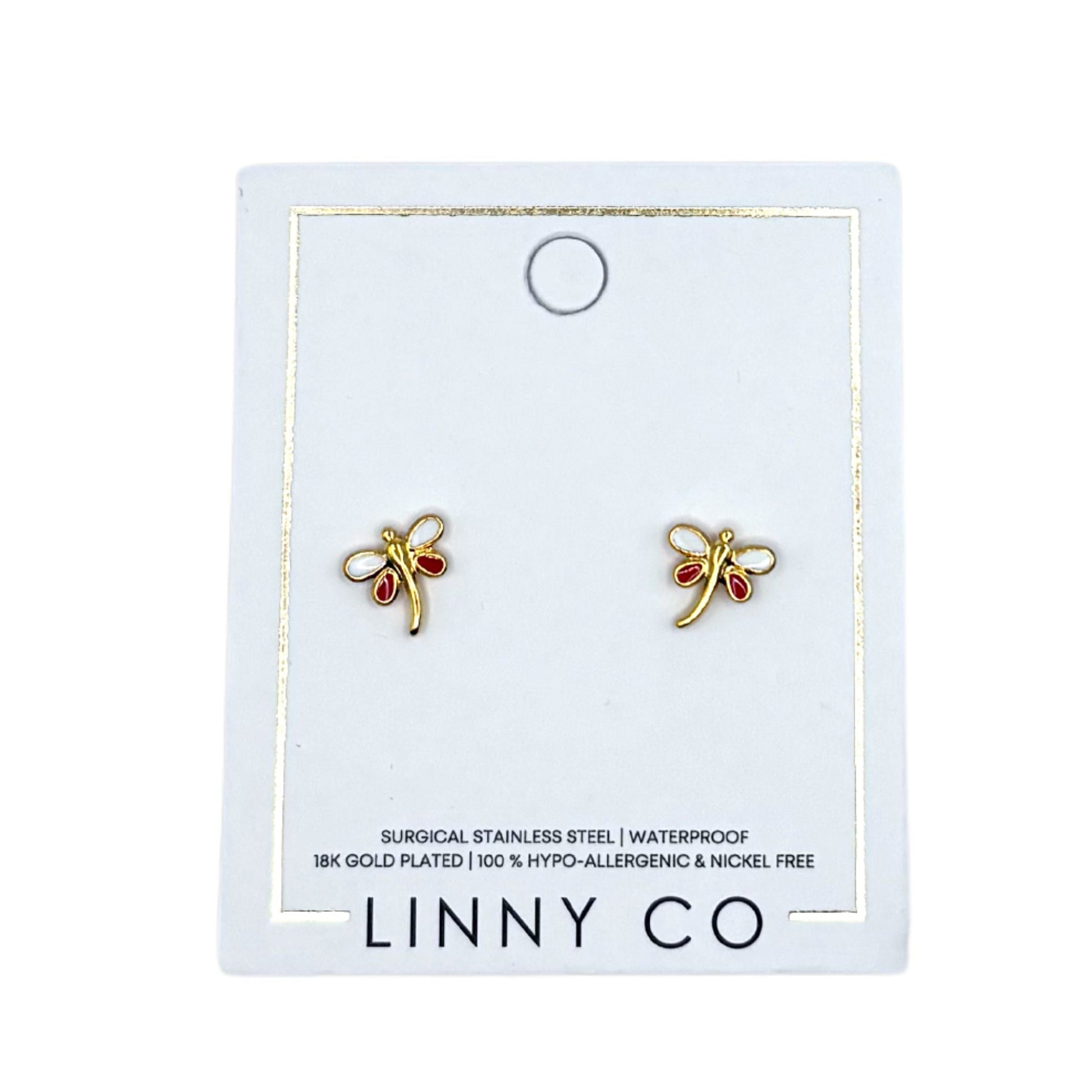 Screwback Stud Earrings - Bri Butterfly White and Red - LINNY CO WholesaleStuds