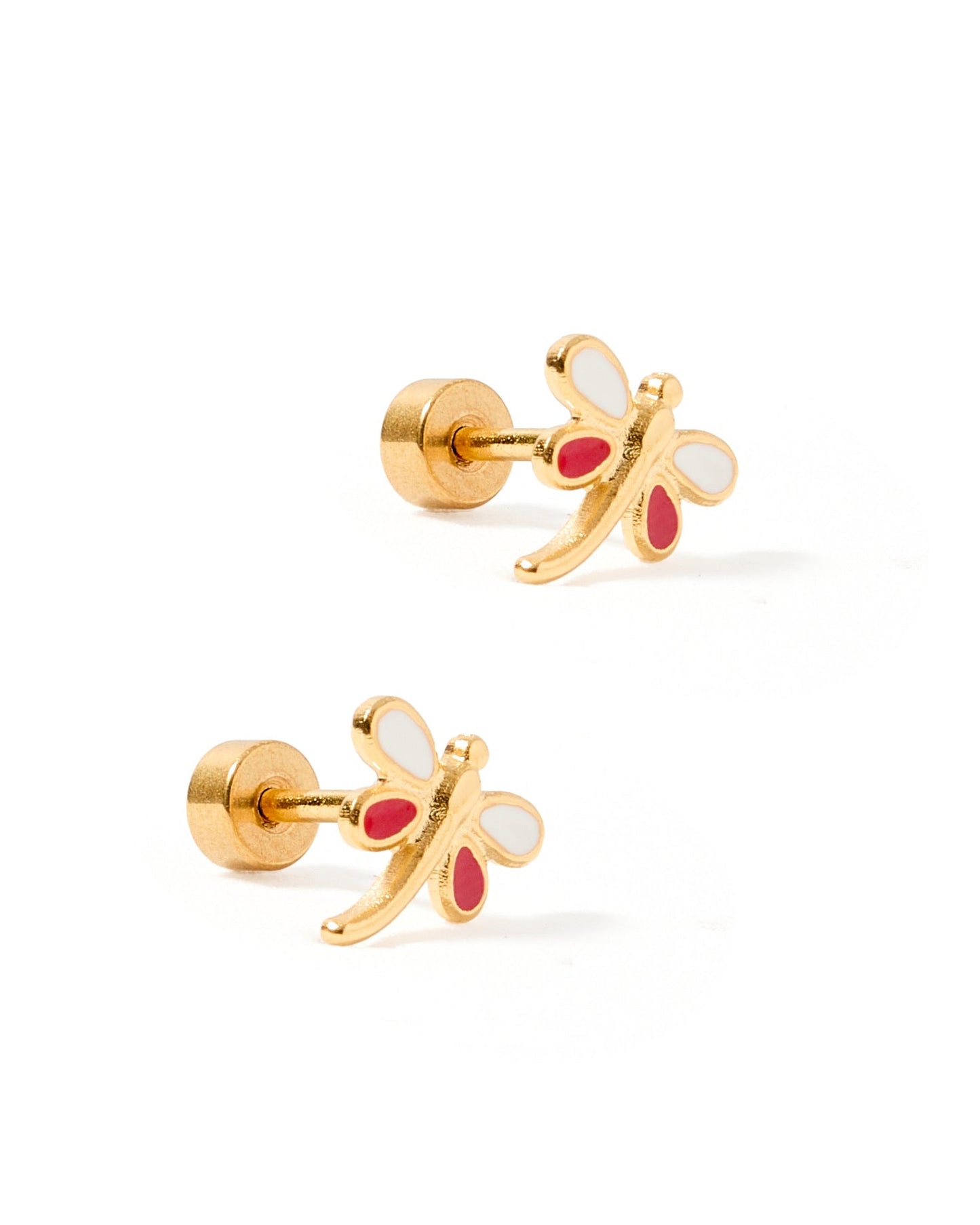 Screwback Stud Earrings - Bri Butterfly White and Red - LINNY CO WholesaleStuds