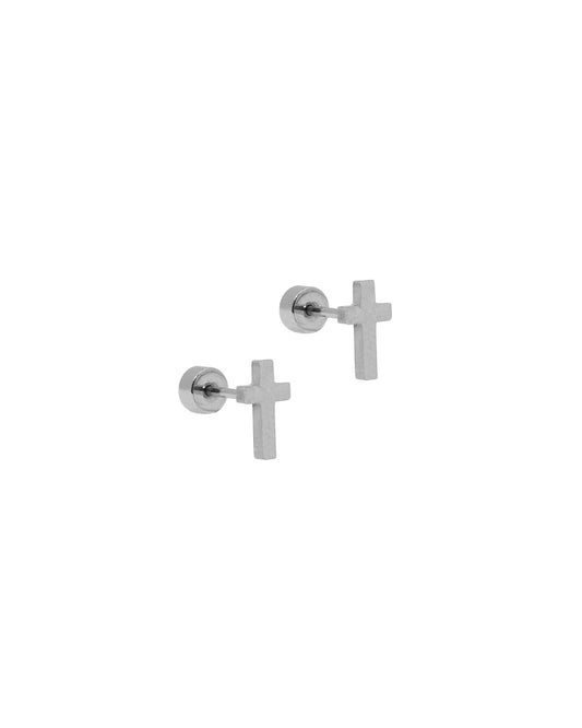 Screwback Stud Earrings - Catherine Cross Silver - LINNY CO Wholesale