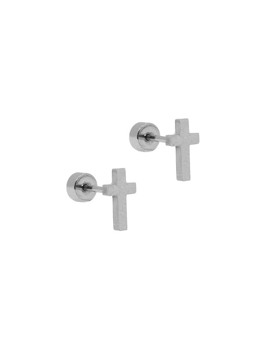 Screwback Stud Earrings - Catherine Cross Silver - LINNY CO Wholesale