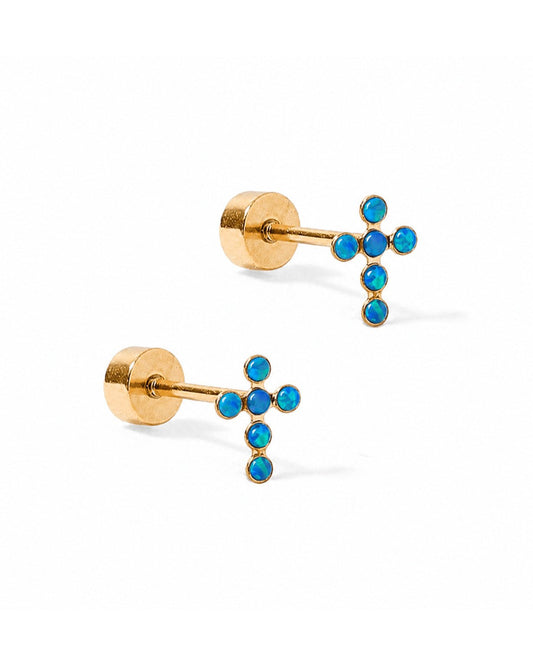 Screwback Stud Earrings - Clara Cross Abalone Shell - LINNY CO WholesaleStuds