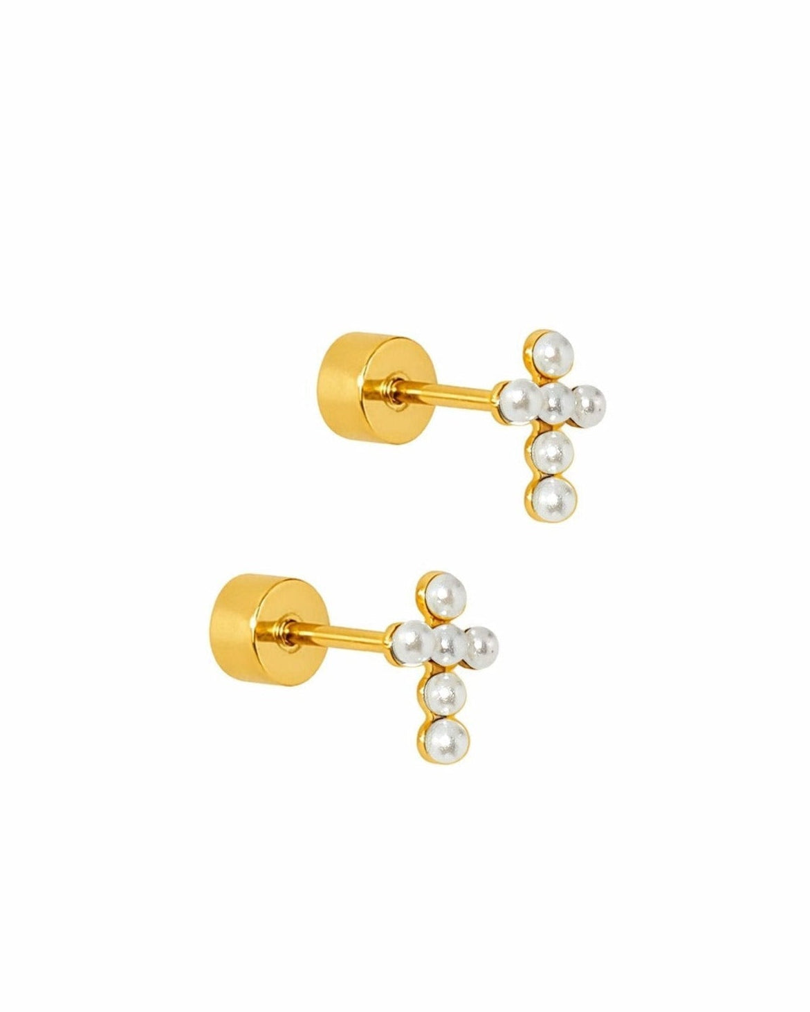 Screwback Stud Earrings - Clara Cross Pearl - LINNY CO WholesaleEarrings