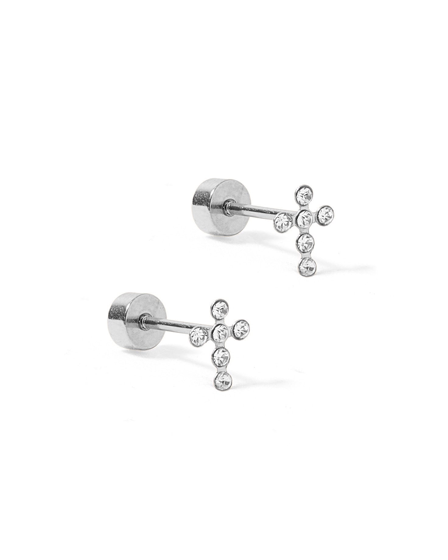 Screwback Stud Earrings - Clara Cross Silver Sparkle - LINNY CO WholesaleStuds