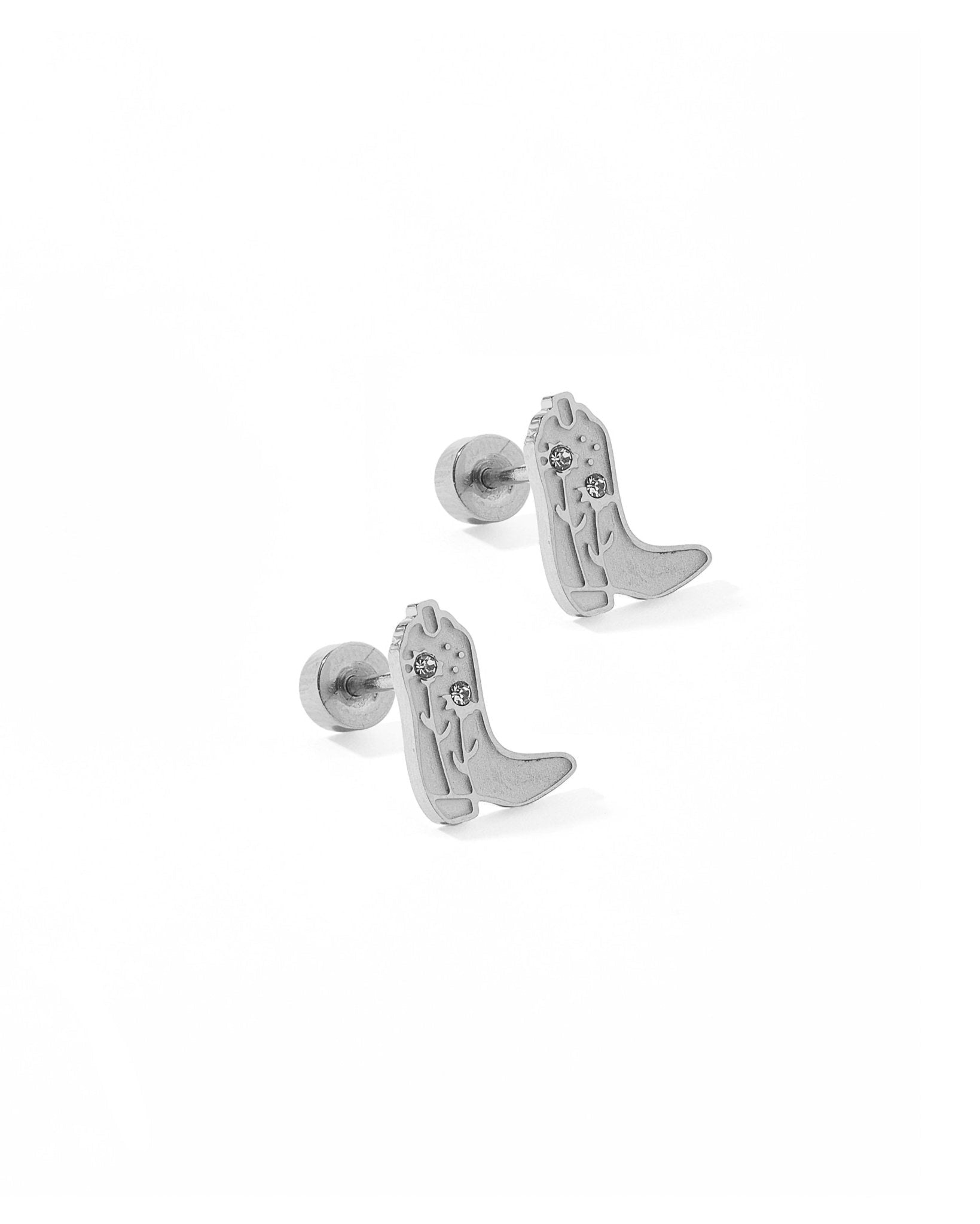 Screwback Stud Earrings - Daisy Cowgirl Boot Silver - LINNY CO WholesaleStuds