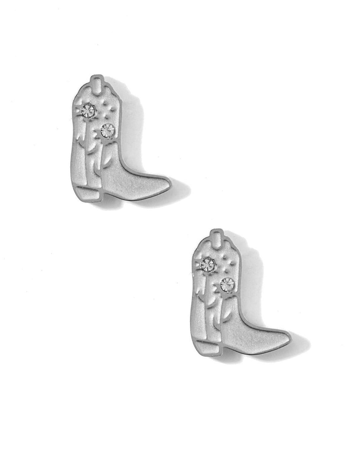 Screwback Stud Earrings - Daisy Cowgirl Boot Silver - LINNY CO WholesaleStuds