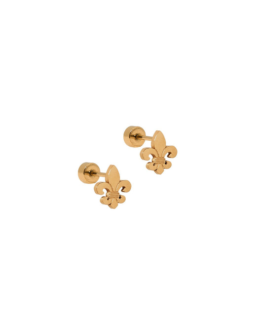 Screwback Stud Earrings - Fleur - de - lis Gold - LINNY CO WholesaleStuds