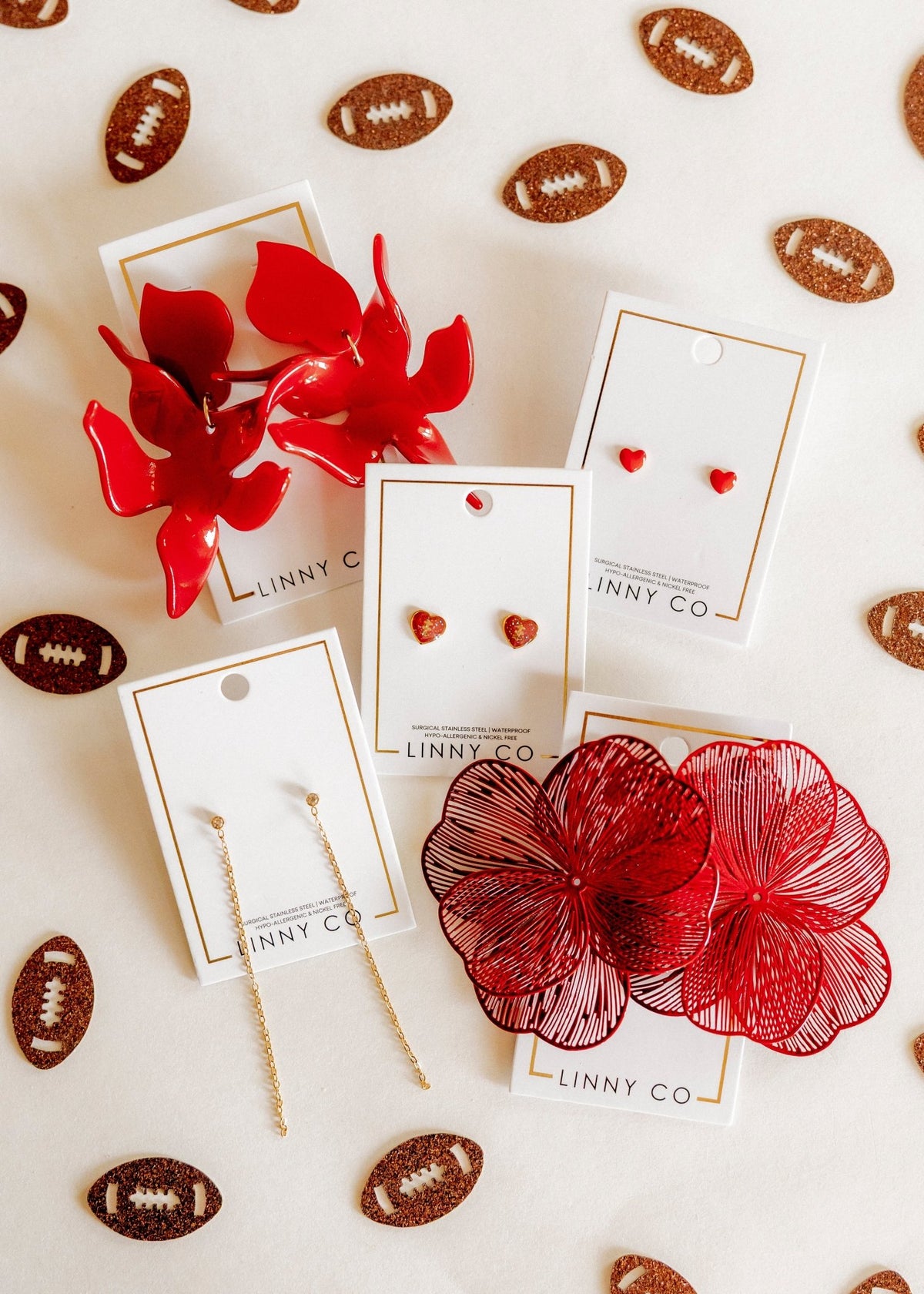 Screwback Stud Earrings - Football Heart - LINNY CO WholesaleStuds