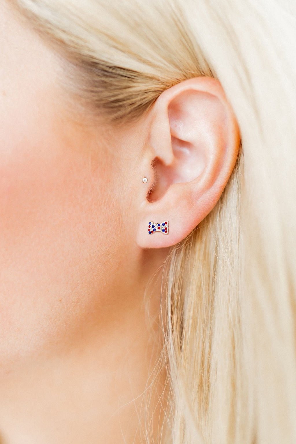Screwback Stud Earrings - Frances Bow Red, White & Blue - LINNY CO WholesaleStuds