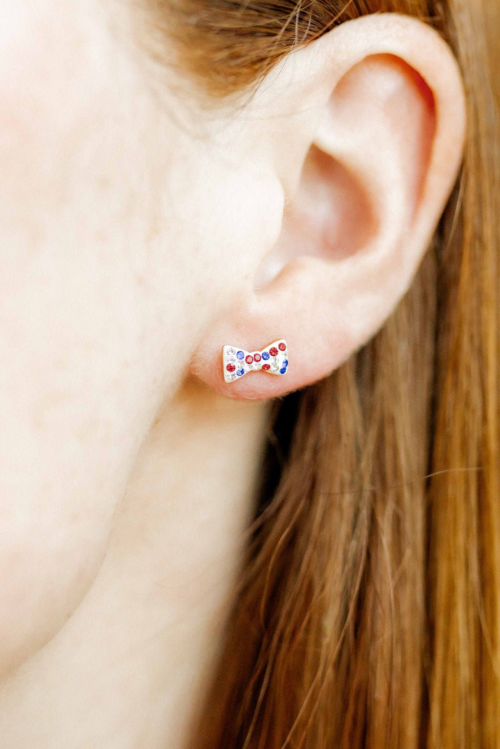 Screwback Stud Earrings - Frances Bow Red, White & Blue - LINNY CO WholesaleStuds