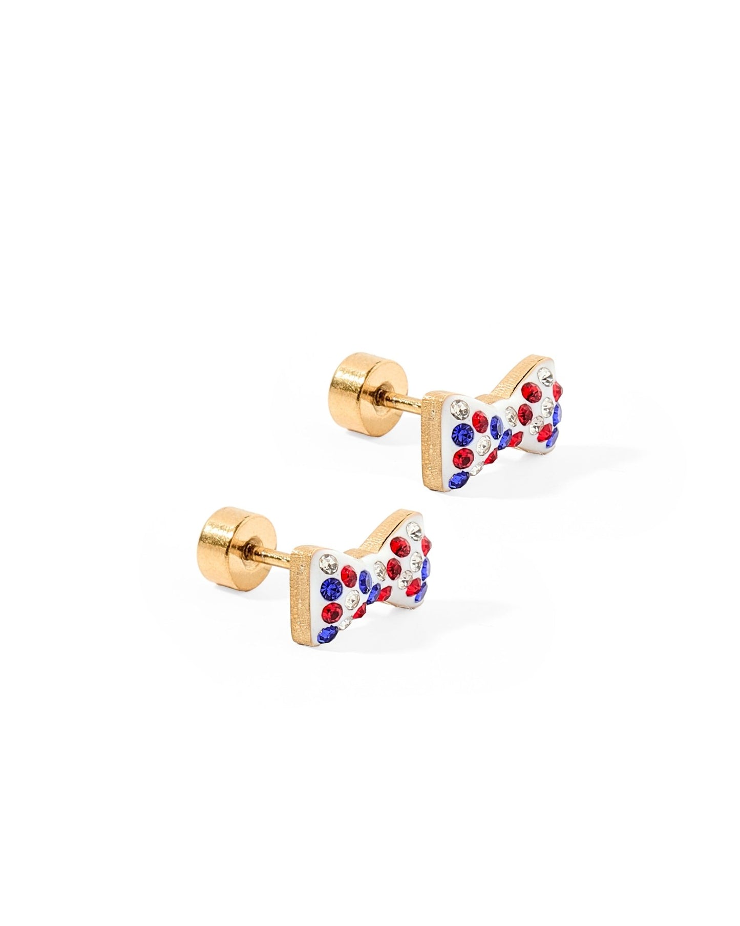 Screwback Stud Earrings - Frances Bow Red, White & Blue - LINNY CO WholesaleStuds