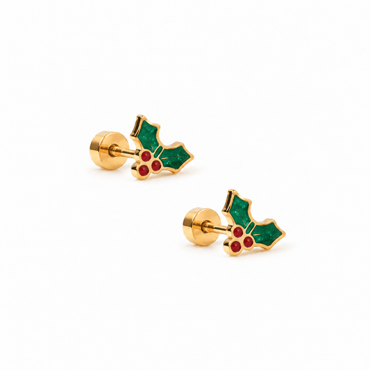 Screwback Stud Earrings - Holly Berry - LINNY CO WholesaleStuds
