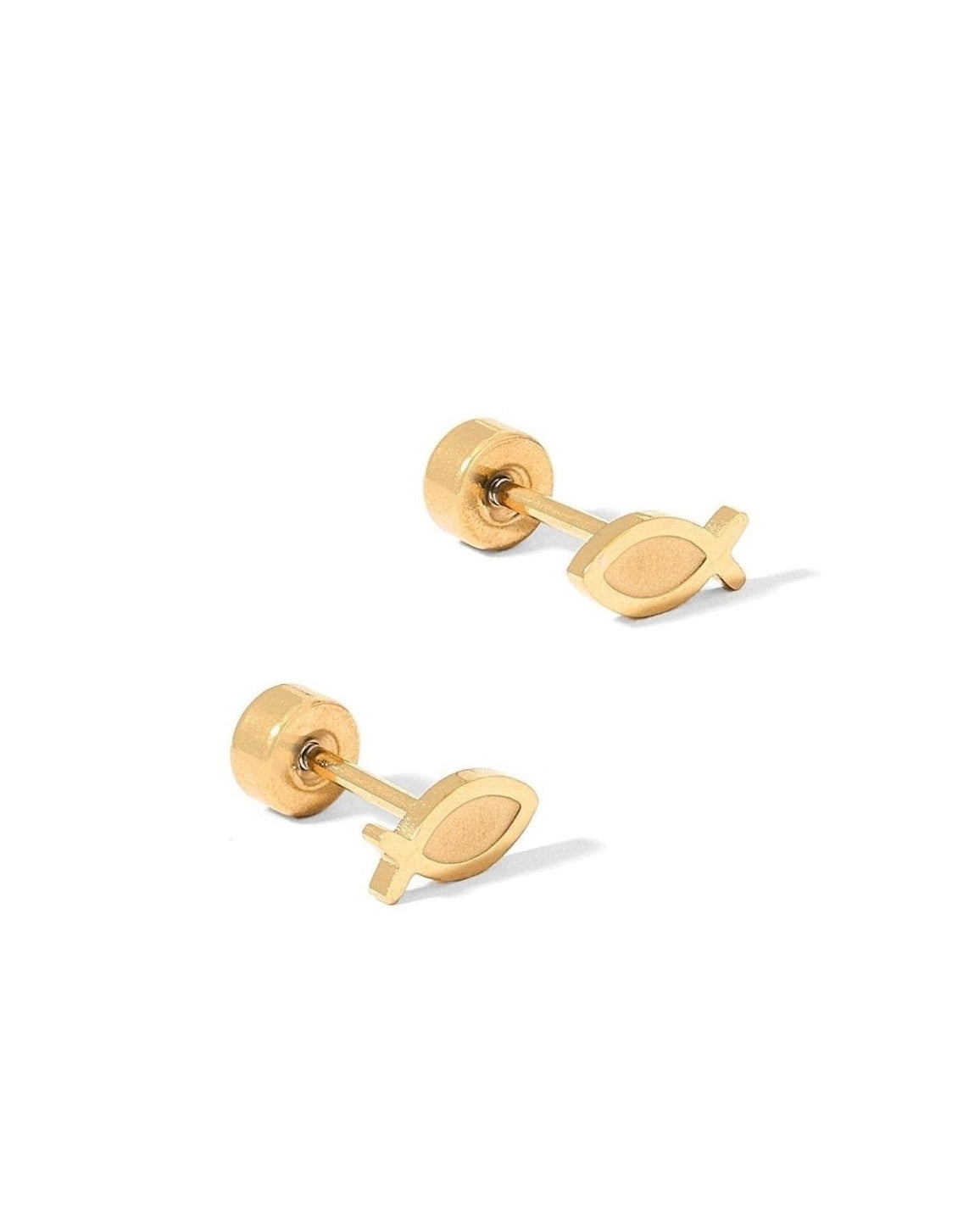 Screwback Stud Earrings - Ichthys Fish Gold - LINNY CO WholesaleStuds