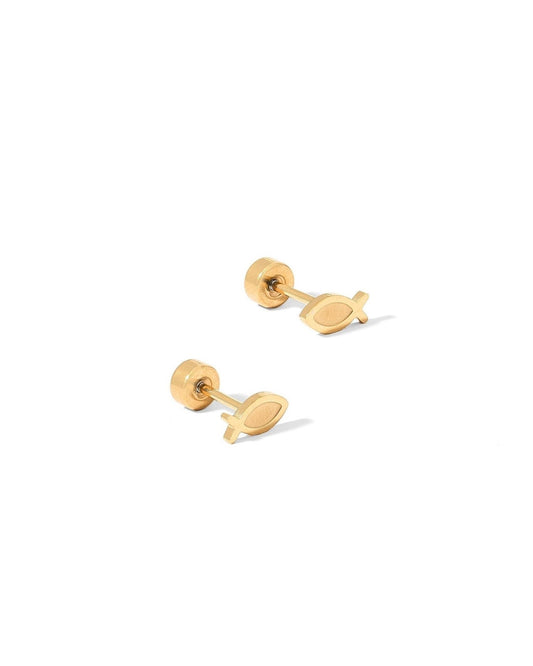 Screwback Stud Earrings - Ichthys Fish Gold - LINNY CO WholesaleStuds