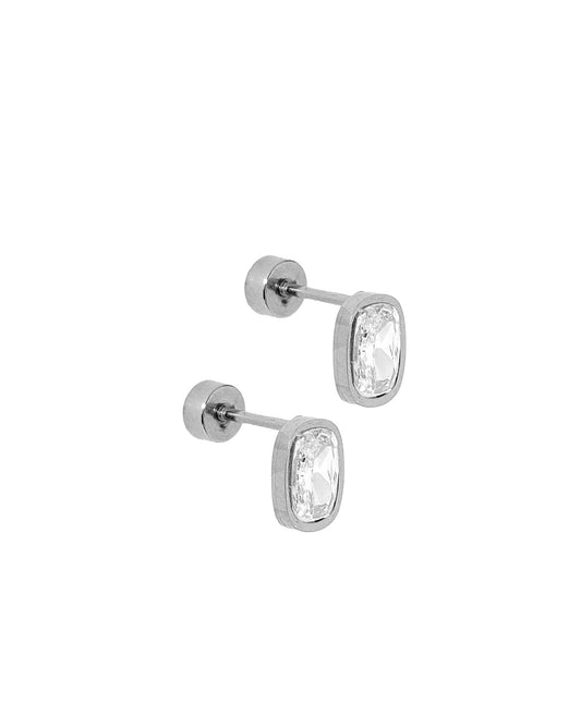 Screwback Stud Earrings - Kay Clear Silver - LINNY CO WholesaleStuds
