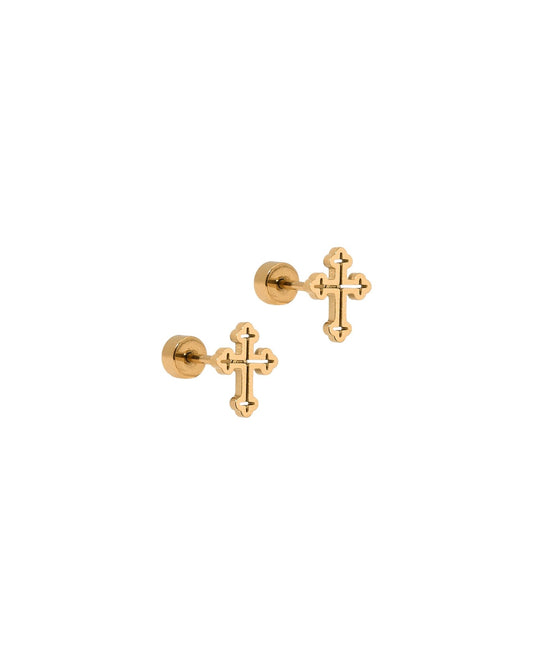 Screwback Stud Earrings - Latin Cross Gold - LINNY CO WholesaleStuds