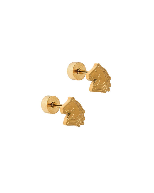 Screwback Stud Earrings - Louis Horse Gold - LINNY CO WholesaleStuds