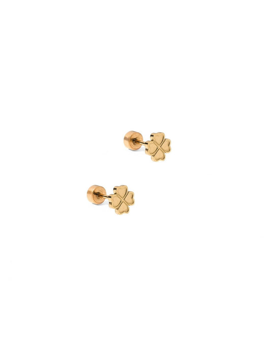 Screwback Stud Earrings - Lucky Clover Gold - LINNY CO WholesaleStuds