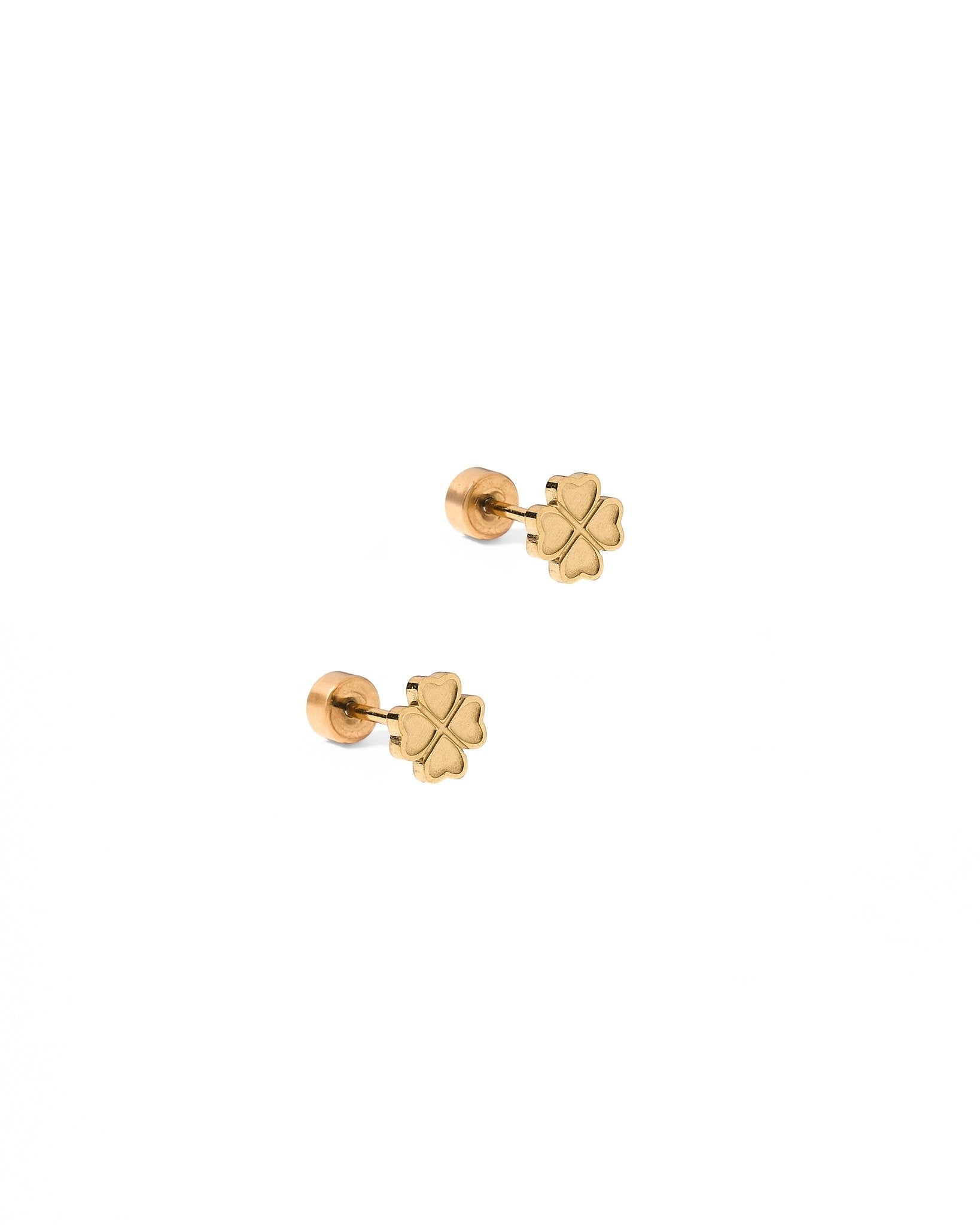 Screwback Stud Earrings - Lucky Clover Gold - LINNY CO WholesaleStuds