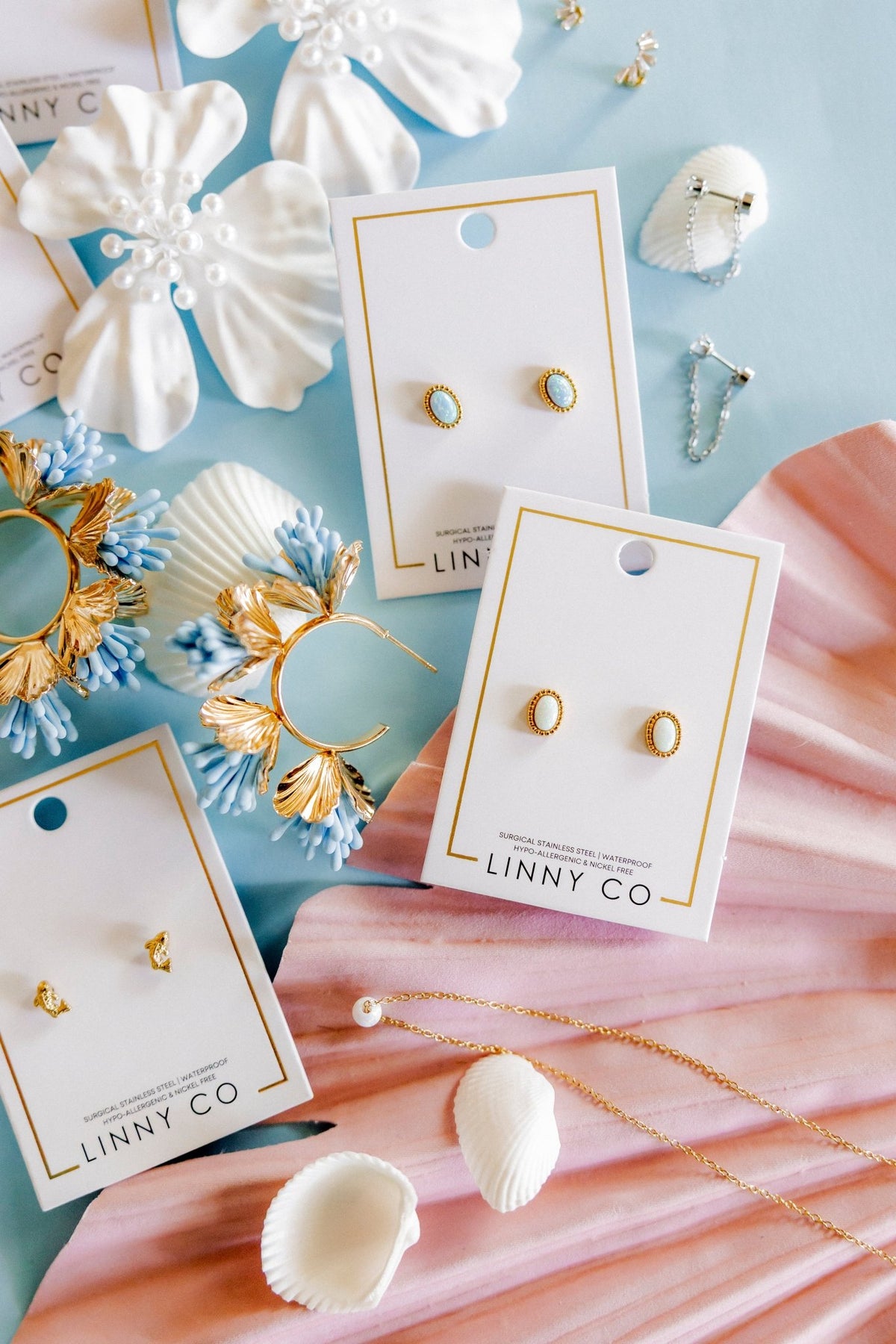 Screwback Stud Earrings - Luna Opal Blue - LINNY CO WholesaleStuds