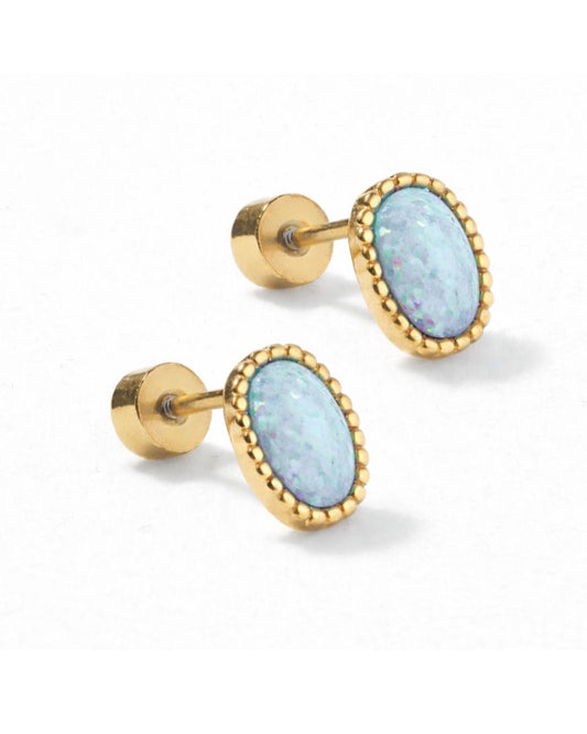 Screwback Stud Earrings - Luna Opal Blue - LINNY CO WholesaleStuds