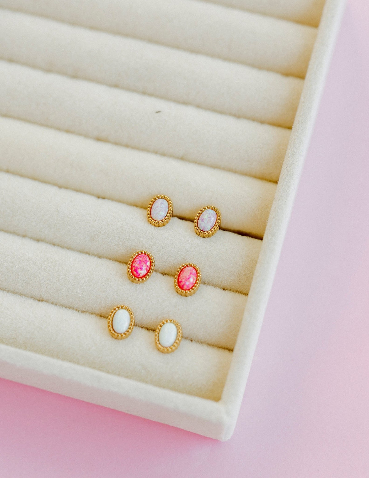 Screwback Stud Earrings - Luna Opal Light Pink - LINNY CO WholesaleStuds
