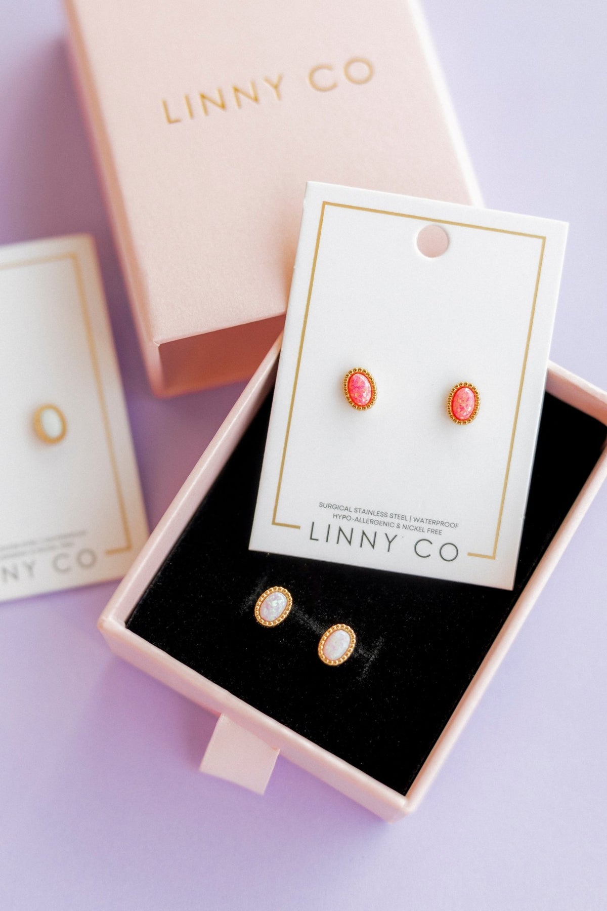 Screwback Stud Earrings - Luna Opal Light Pink - LINNY CO WholesaleStuds