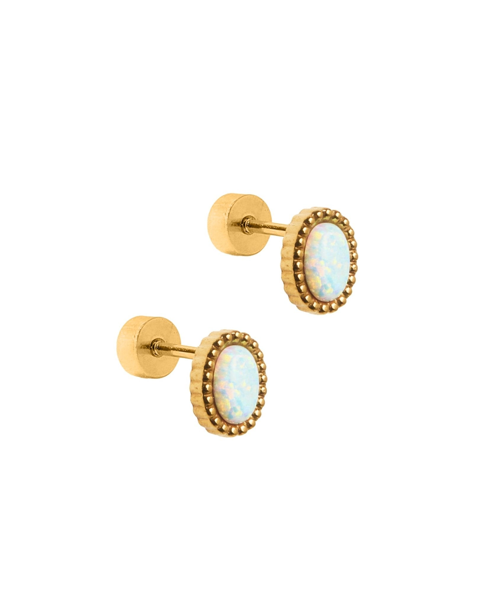 Screwback Stud Earrings - Luna Opal White - LINNY CO WholesaleStuds