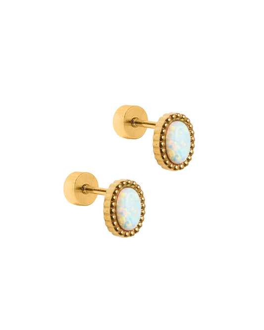 Screwback Stud Earrings - Luna Opal White - LINNY CO WholesaleStuds