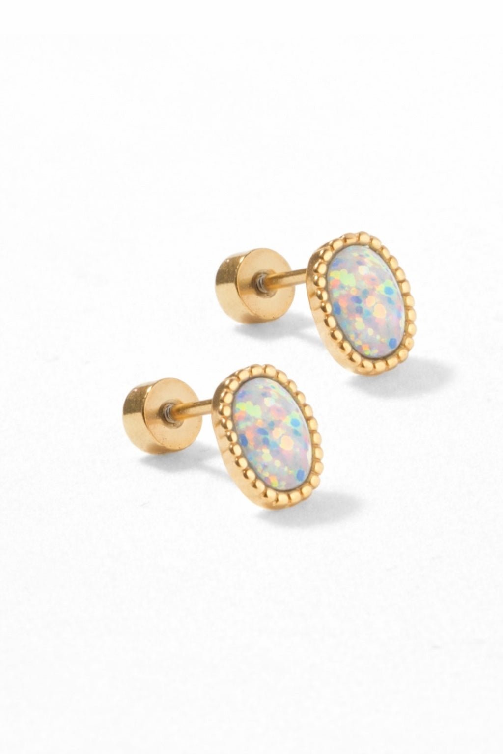 Screwback Stud Earrings - Luna Opal White - LINNY CO WholesaleStuds