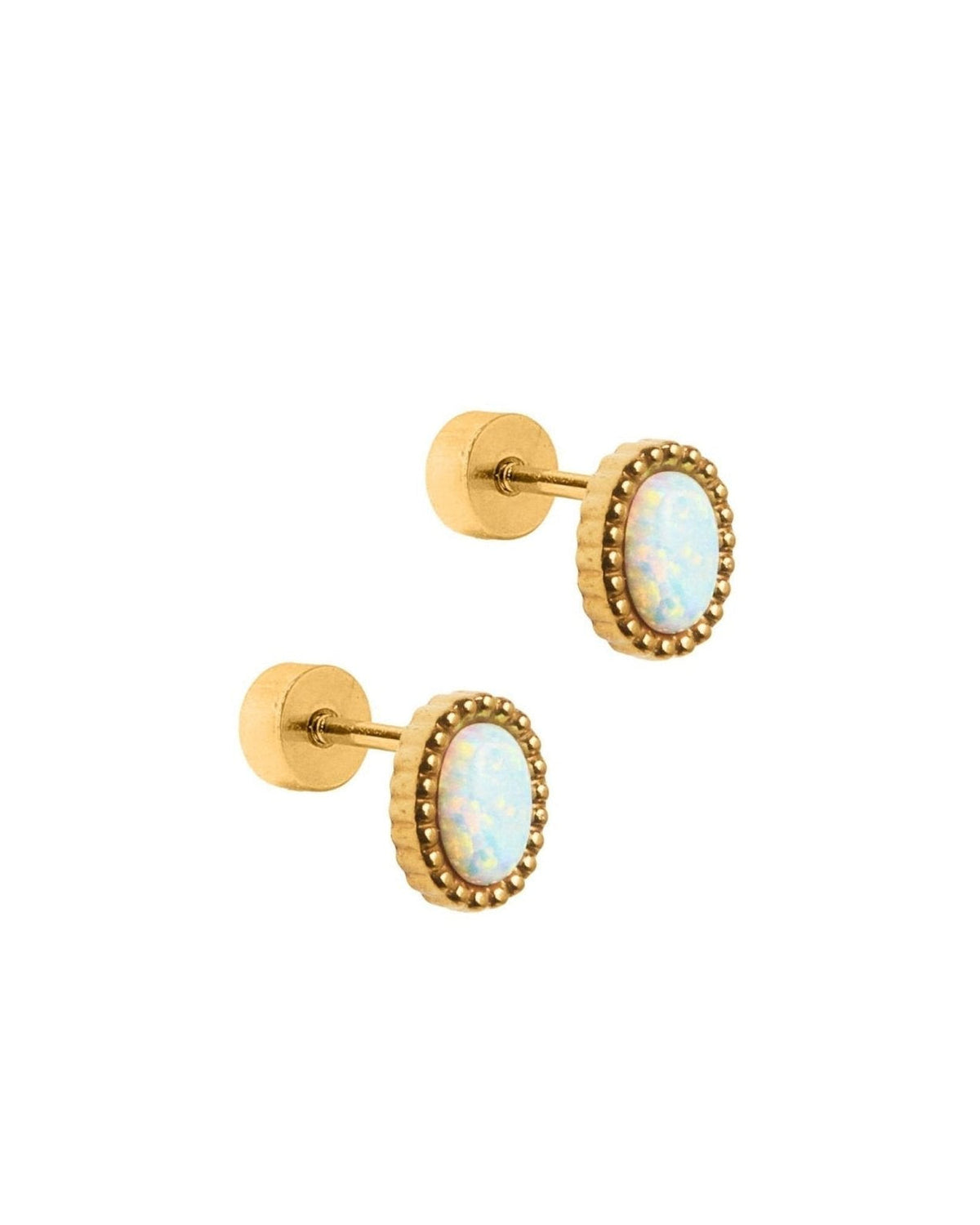 Screwback Stud Earrings - Luna Opal White - LINNY CO WholesaleStuds