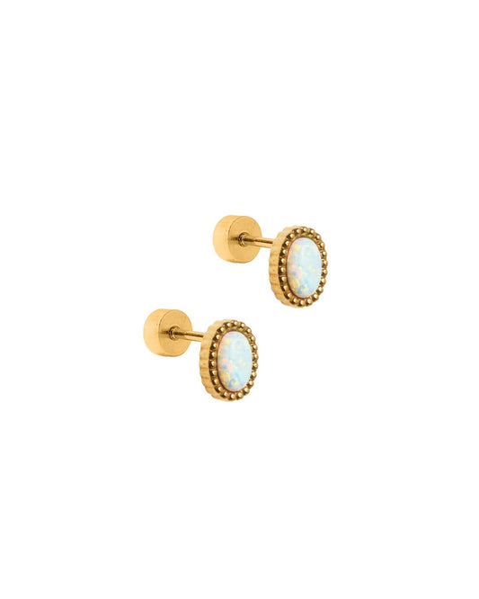 Screwback Stud Earrings - Luna Opal White - LINNY CO WholesaleStuds