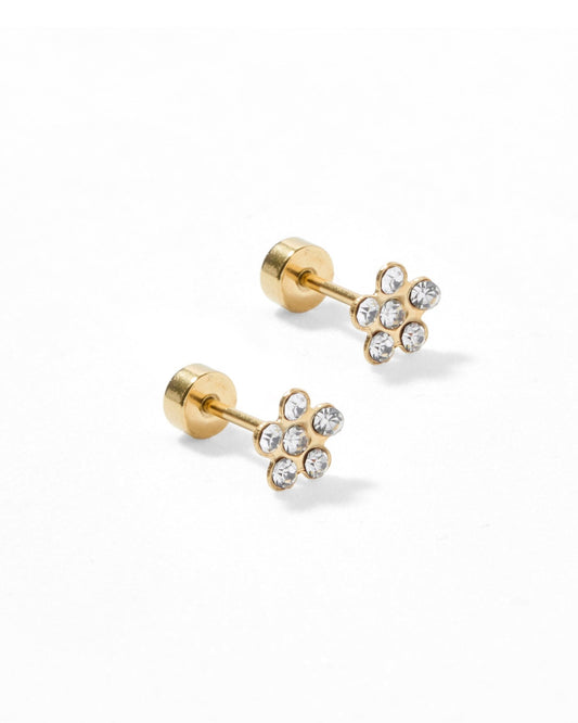 Screwback Stud Earrings - Lyla Flower Clear - LINNY CO WholesaleStuds