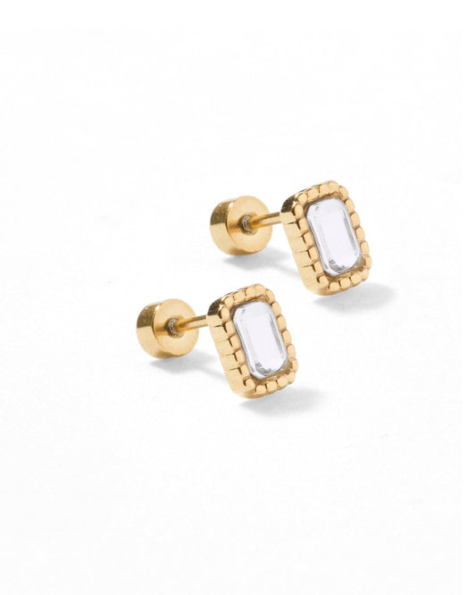 Screwback Stud Earrings - Madison Gold Clear - LINNY CO WholesaleStuds