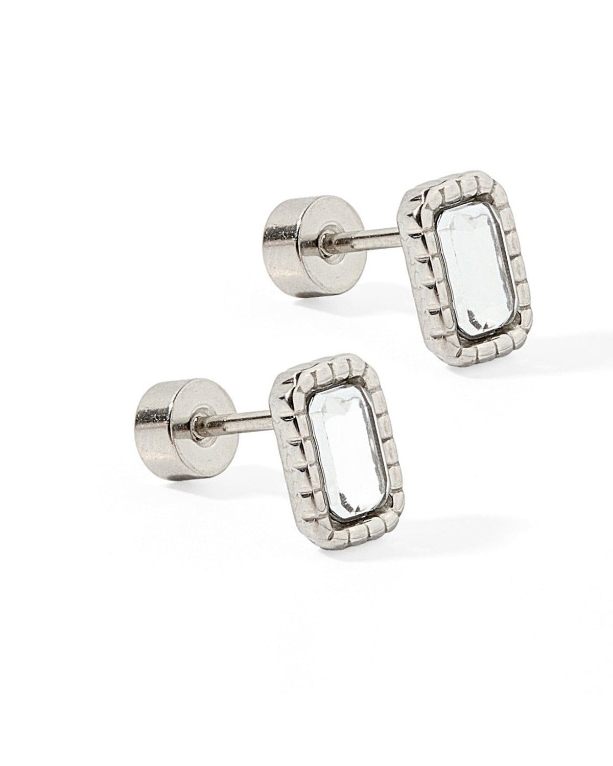 Screwback Stud Earrings - Madison Silver Clear - LINNY CO WholesaleStuds