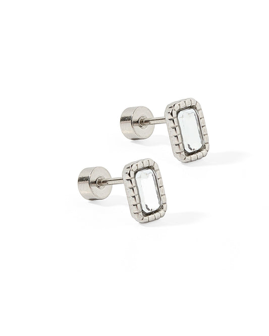 Screwback Stud Earrings - Madison Silver Clear - LINNY CO WholesaleStuds