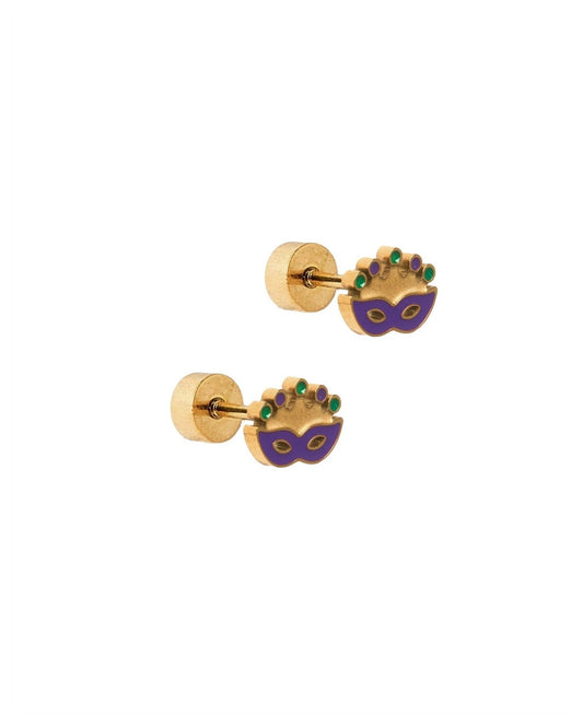 Screwback Stud Earrings - Mardi Gras Mask - LINNY CO WholesaleStuds