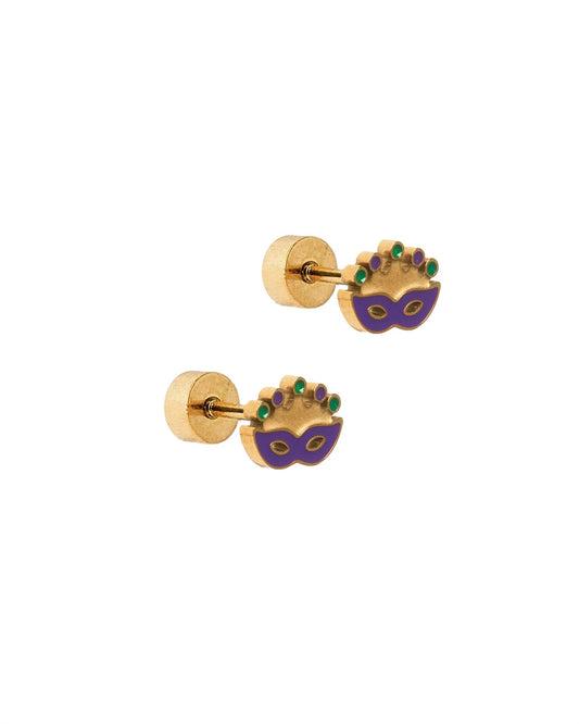 Screwback Stud Earrings - Mardi Gras Mask - LINNY CO WholesaleStuds