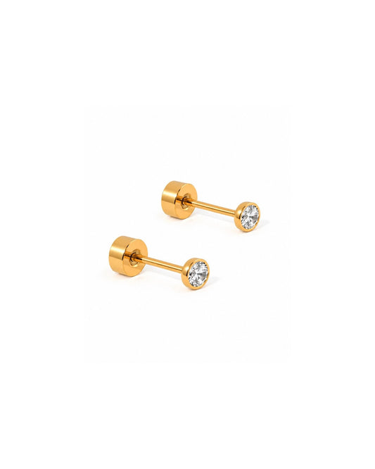 Screwback Stud Earrings - Micro Cooper Clear Gold 2mm - LINNY CO WholesaleStuds