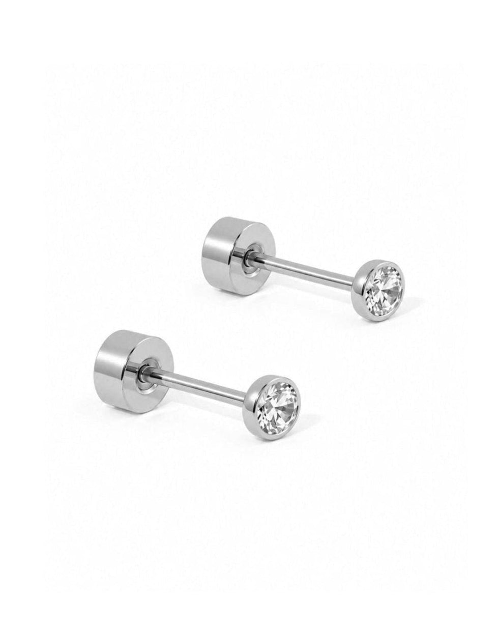 Screwback Stud Earrings - Micro Cooper Clear Silver 2mm - LINNY CO WholesaleStuds