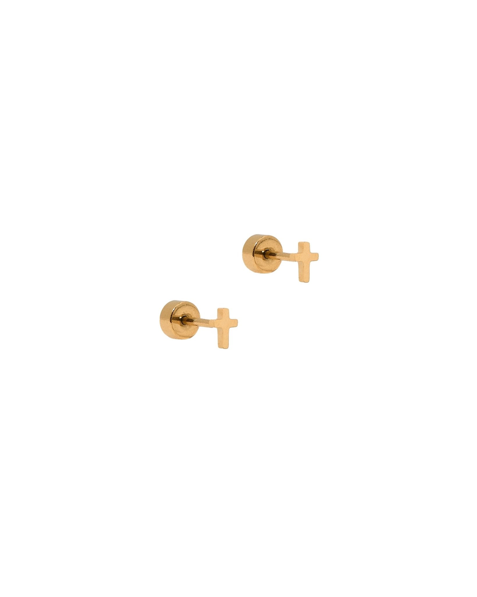 Screwback Stud Earrings - Micro Cross Gold - LINNY CO WholesaleStuds