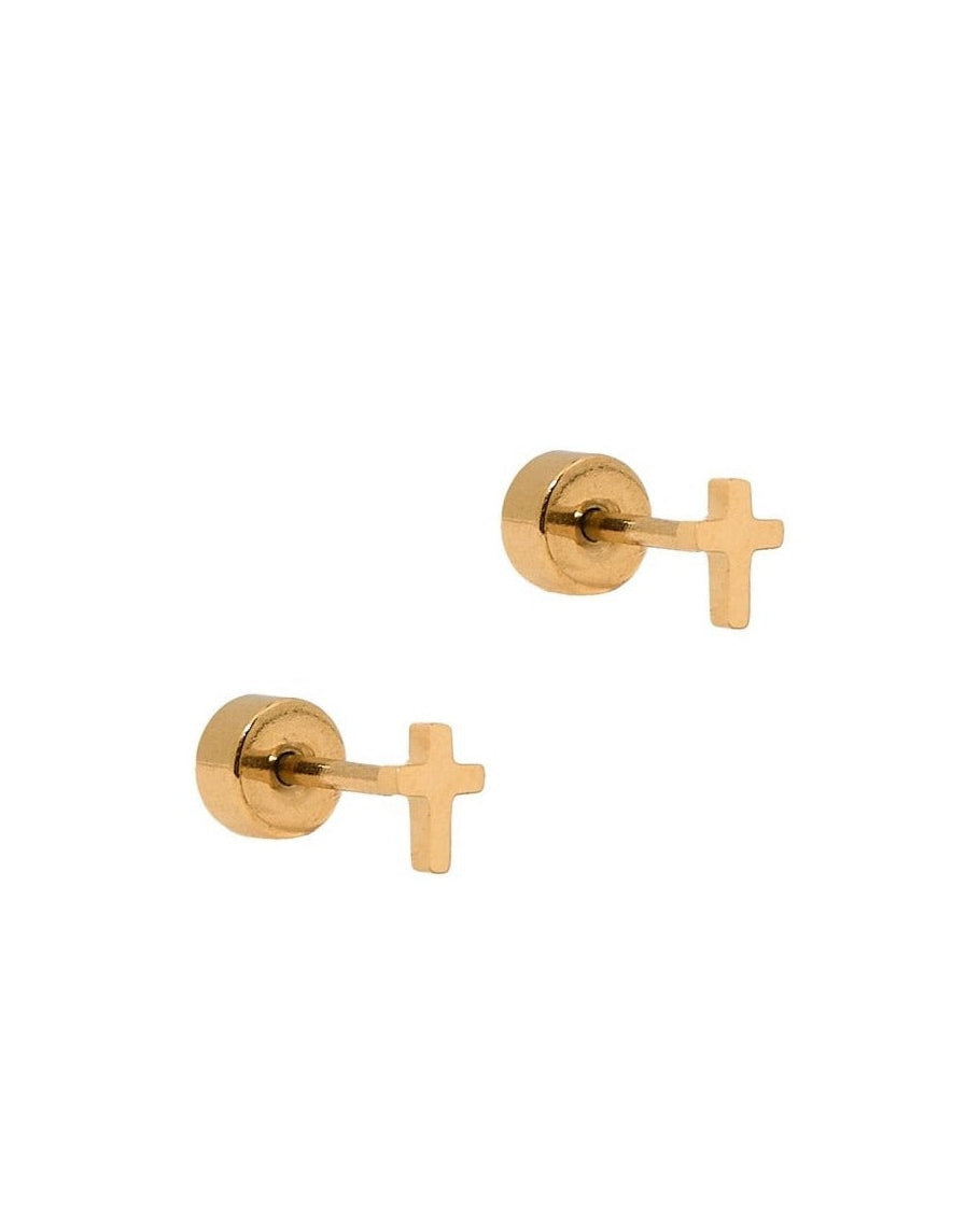 Screwback Stud Earrings - Micro Cross Gold - LINNY CO WholesaleStuds