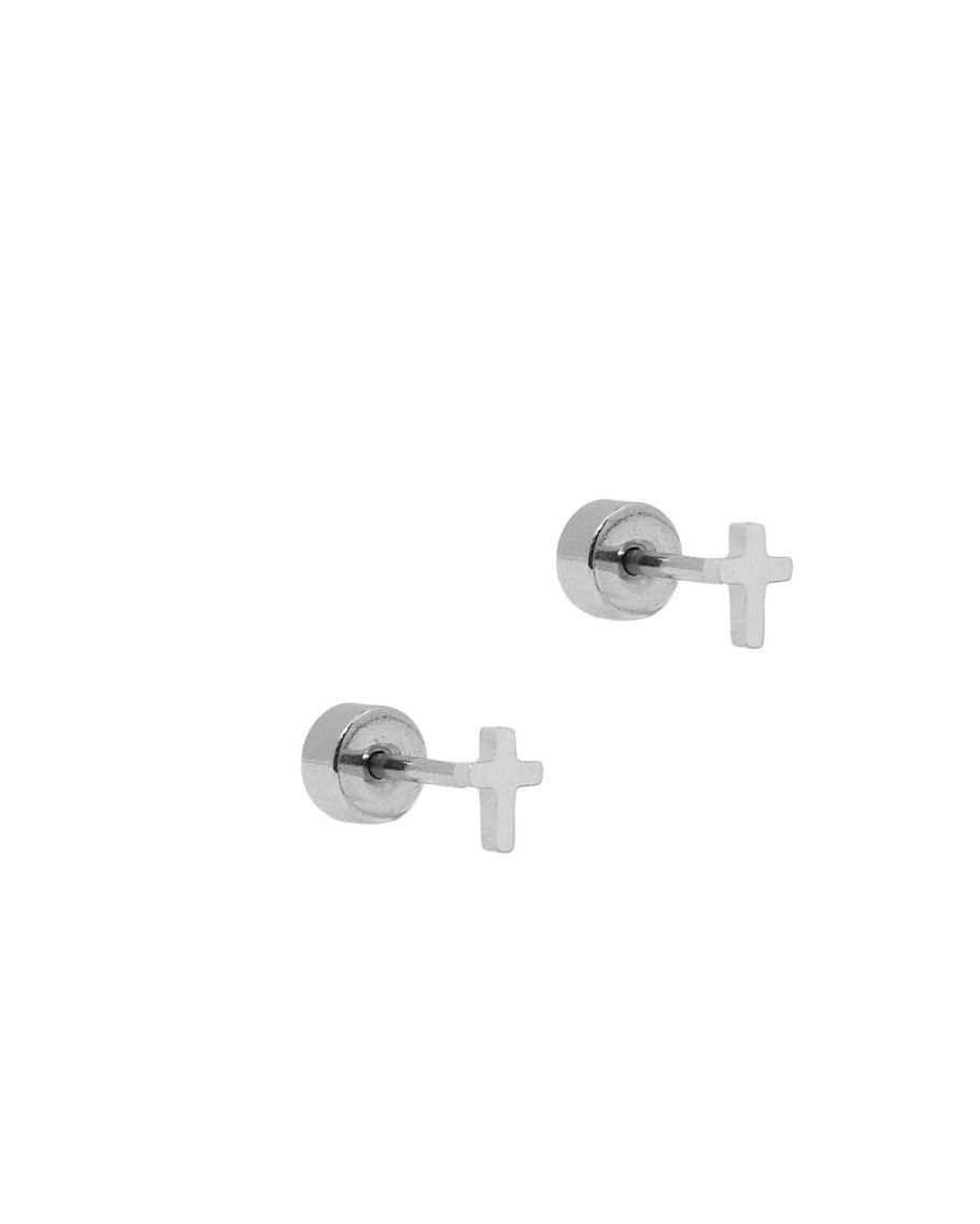Screwback Stud Earrings - Micro Cross Silver - LINNY CO WholesaleStuds
