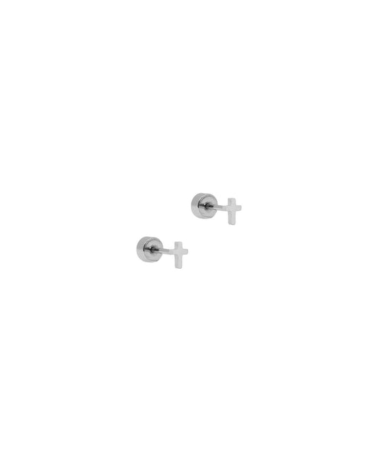Screwback Stud Earrings - Micro Cross Silver - LINNY CO WholesaleStuds