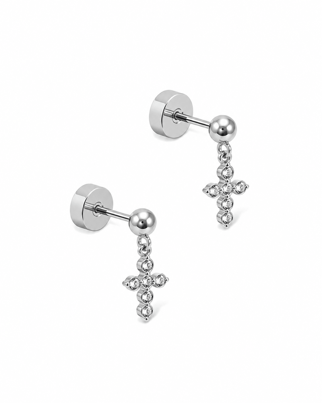 Screwback Stud Earrings - Millie Cross CZ Silver - LINNY CO WholesaleStuds