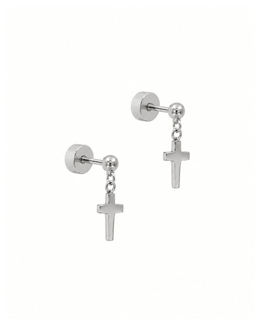 Screwback Stud Earrings - Millie Cross Silver - LINNY CO WholesaleStuds