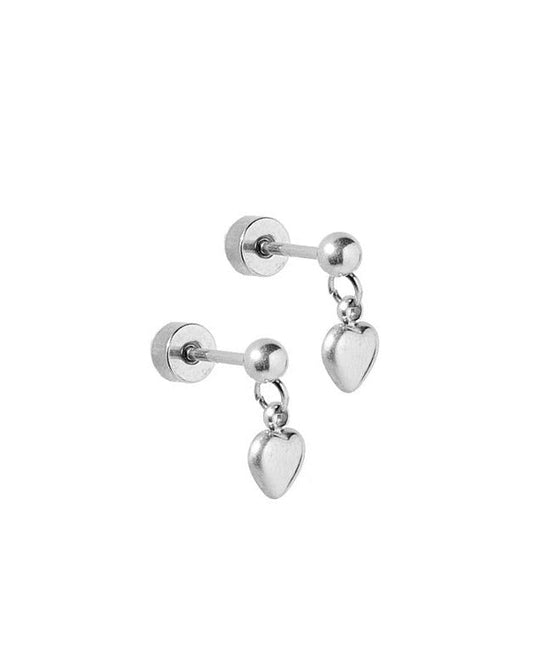 Screwback Stud Earrings - Millie Heart Silver - LINNY CO WholesaleStuds