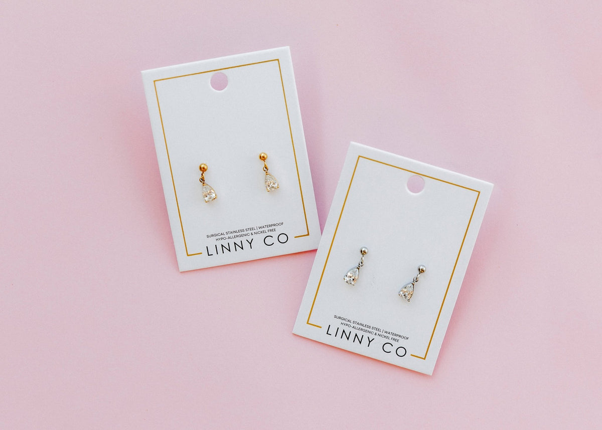 Screwback Stud Earrings - Millie Teardrop CZ Gold - LINNY CO WholesaleStuds