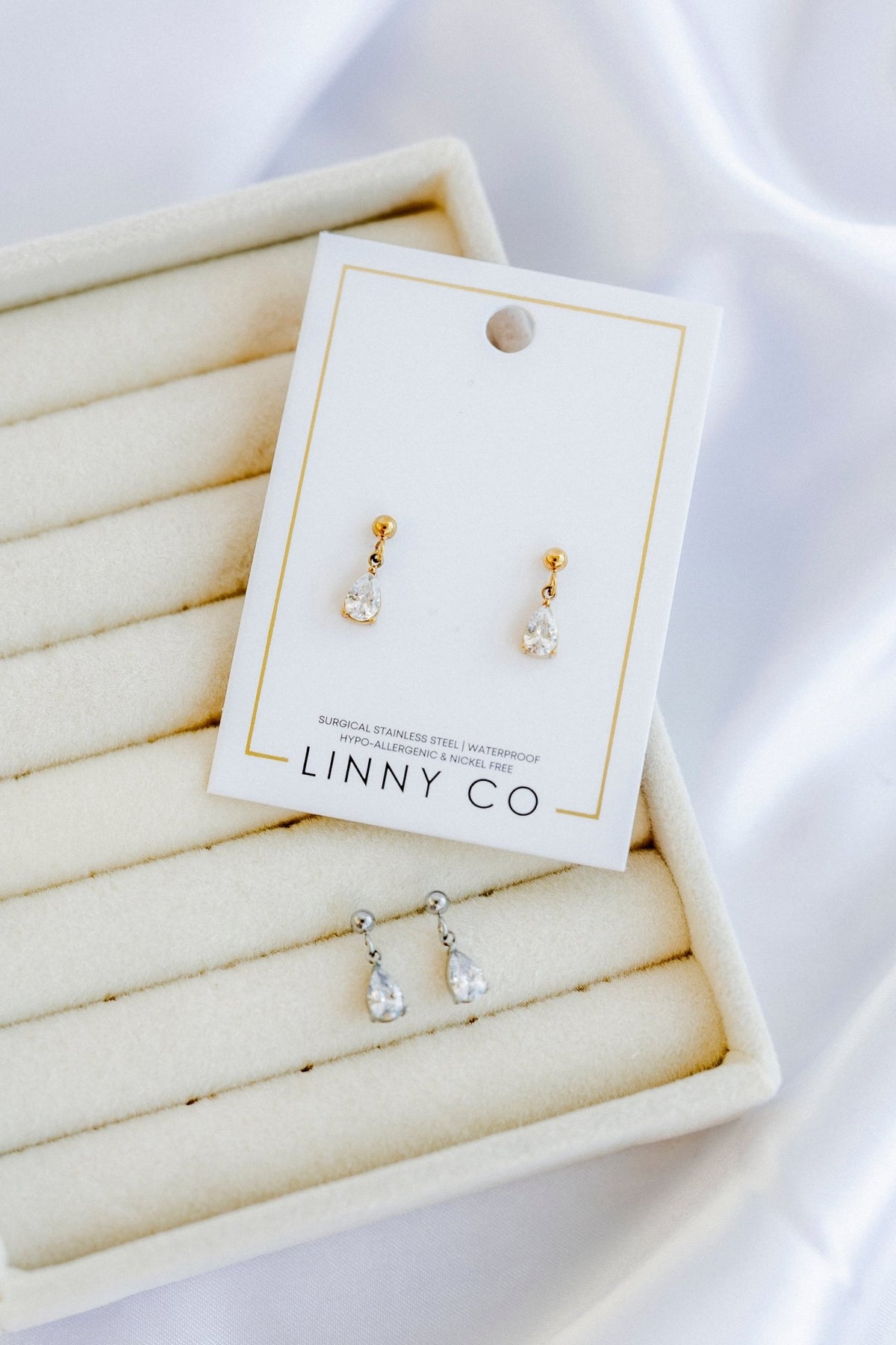 Screwback Stud Earrings - Millie Teardrop CZ Gold - LINNY CO WholesaleStuds