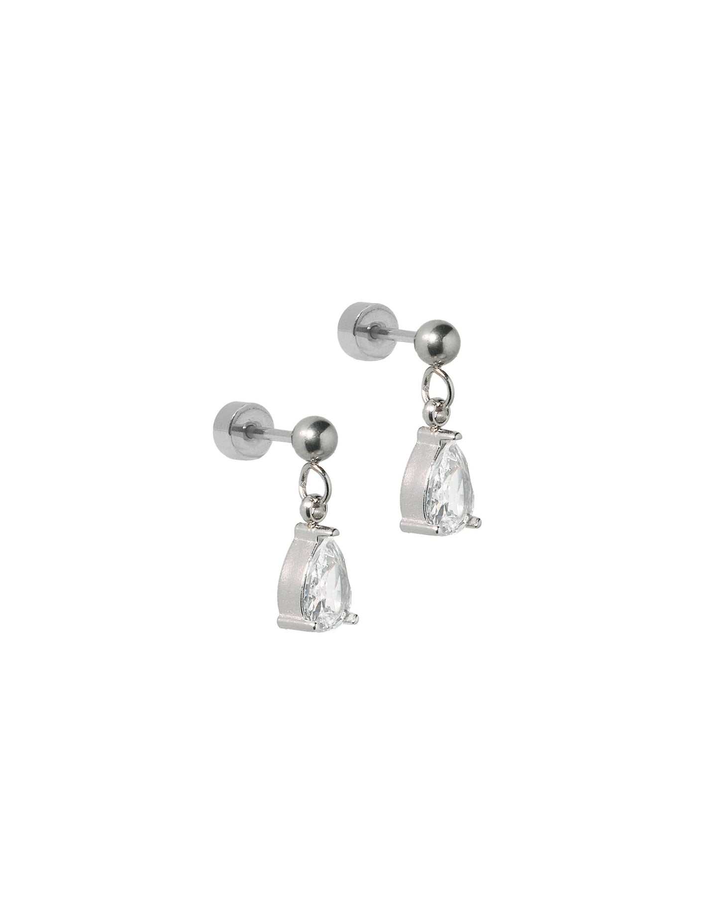 Screwback Stud Earrings - Millie Teardrop CZ Silver - LINNY CO WholesaleStuds