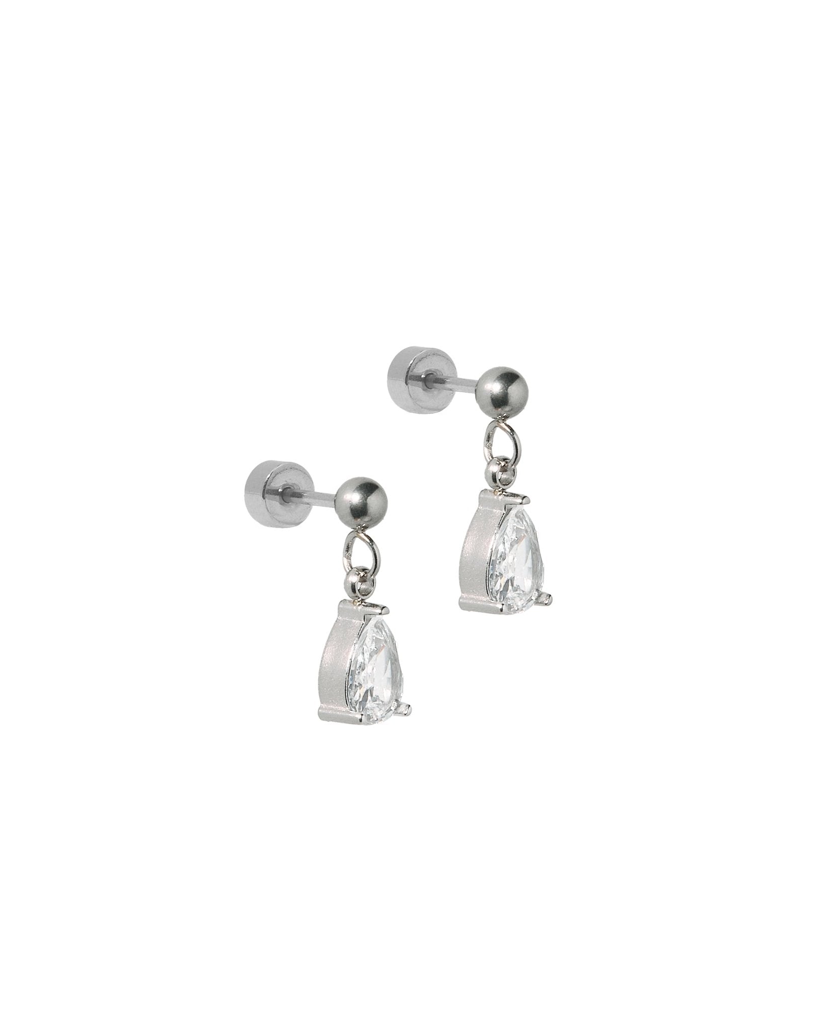 Screwback Stud Earrings - Millie Teardrop CZ Silver - LINNY CO WholesaleStuds